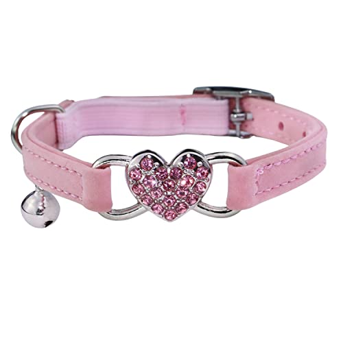Qpets Cat Collar Bling Bling Cat Collar with Bell & D Ring Pink Rhinestone Embellished Heart Charm Cat Collar Adjustable Pet Collar for Cats Samll Dogs Qpets Cat Collar Bling Bling Cat Collar with Bell & D Ring Pink Rhinestone Embellished Heart Charm Cat Collar Adjustable Pet Collar for Cats Samll Dogs